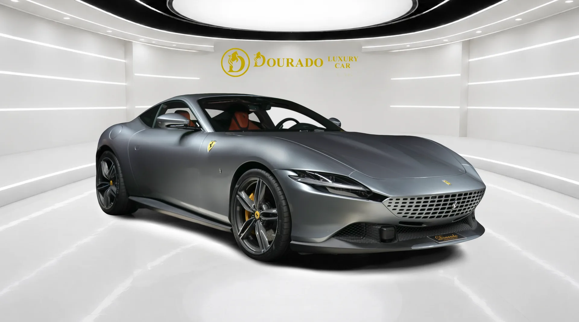 Own a stylish 2023 Ferrari Roma in Grigio Titanio metallic grey