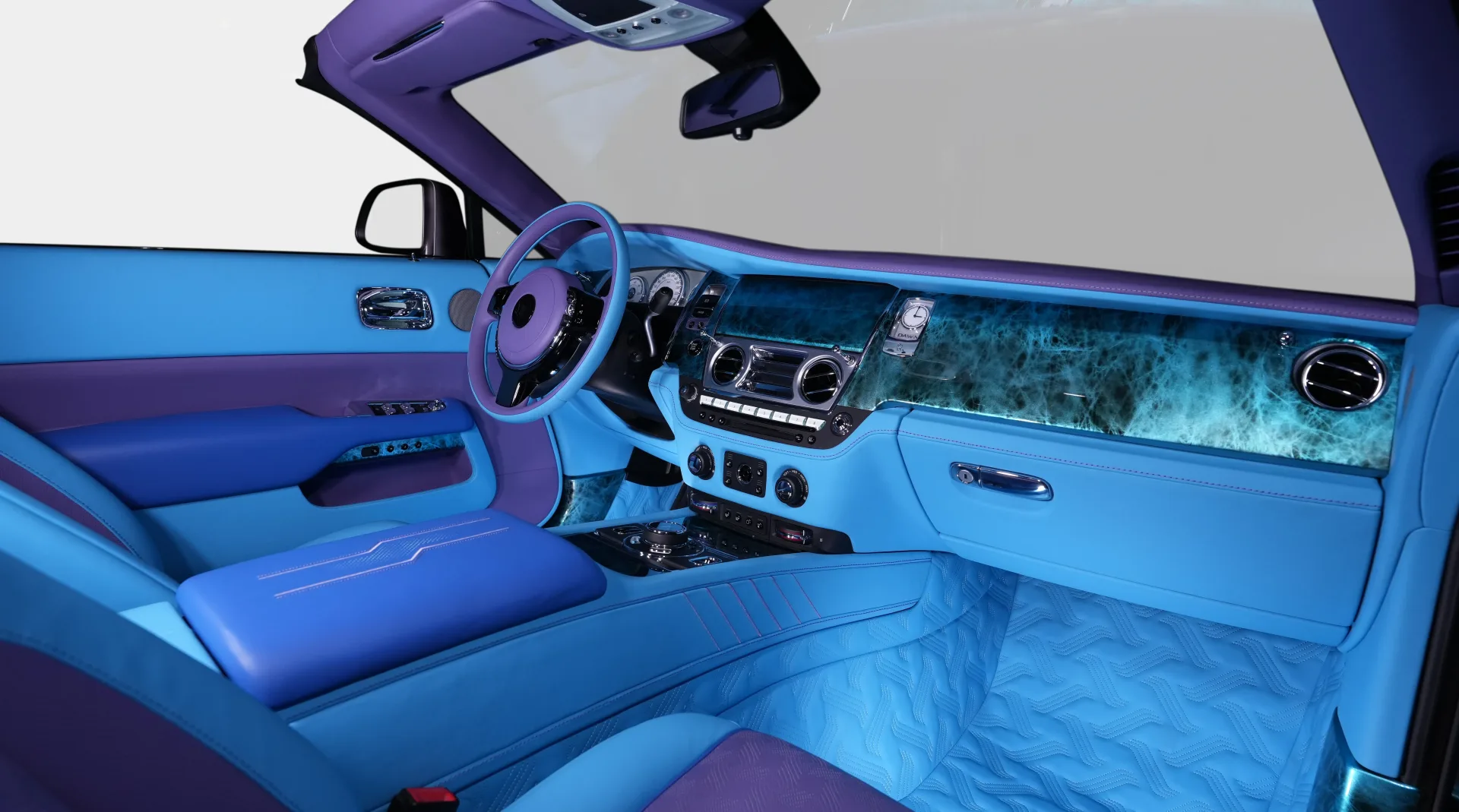 Purchase Rolls-Royce Dawn with blue interior accents.