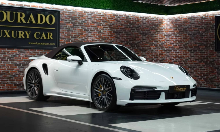 Porsche 911 Turbo S Cabriolet in white for Sale Dubai