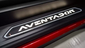 Lamborghini Aventador SVJ Roadster in Red Luxury Car Dealership in Dubai