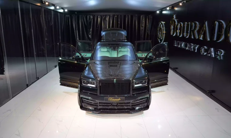 Rolls Royce Cullinan Onyx Concept in Diamond Black & Interior Mint Green Car Dealership in Dubai