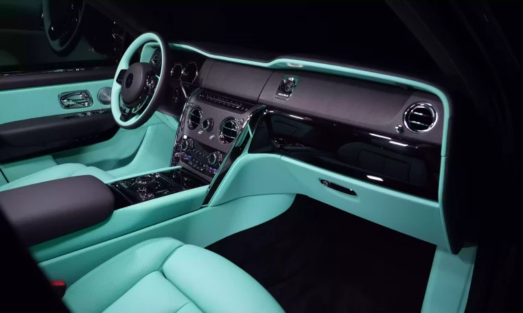 Rolls Royce Cullinan Onyx Concept in Diamond Black & Interior Mint Green Car Dealership in UAE
