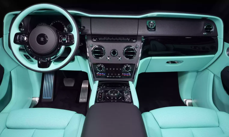 Rolls Royce Cullinan Onyx Concept in Diamond Black & Interior Mint Green Car Dealership in Dubai UAE