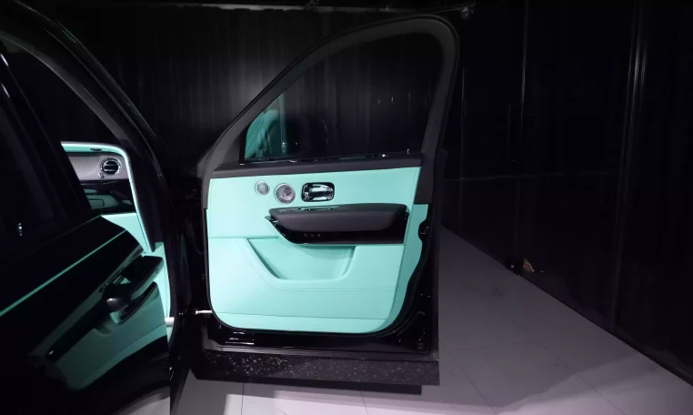 Rolls Royce Cullinan Onyx Concept in Diamond Black & Interior Mint Green Super Car Dealership in Dubai